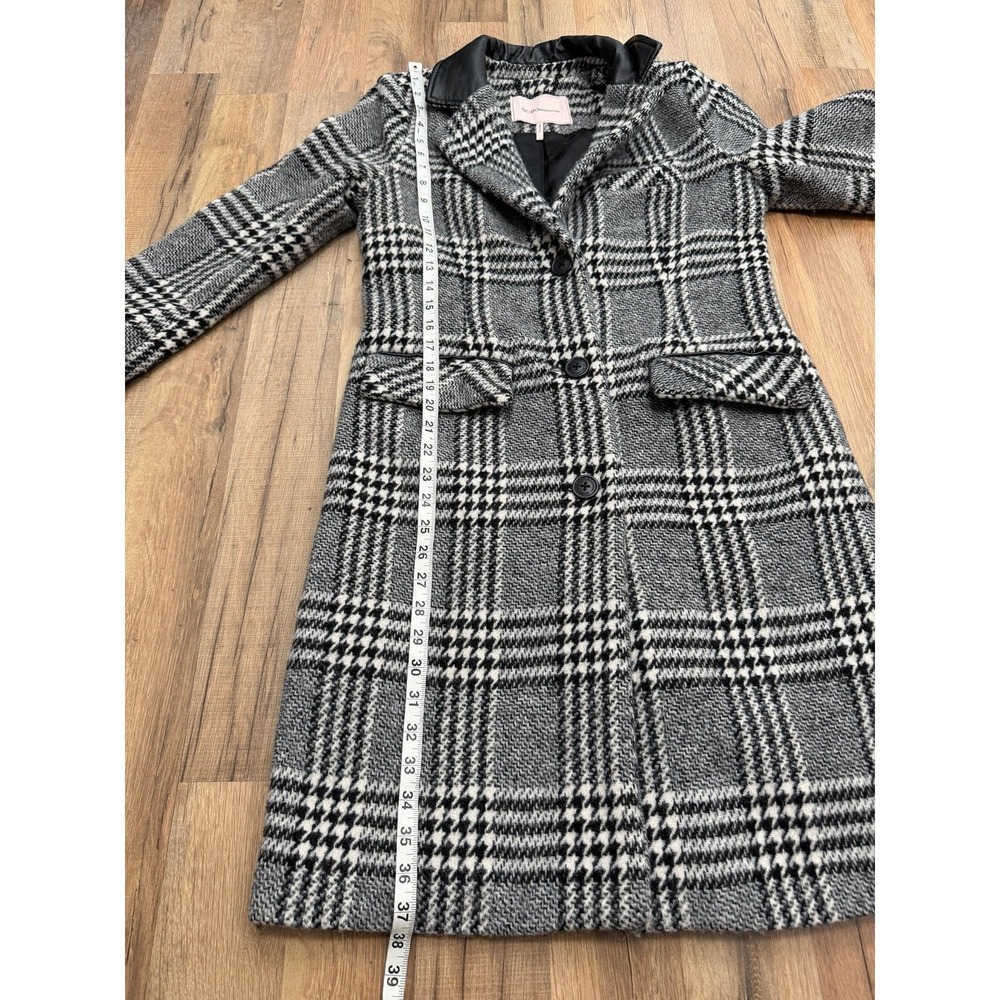 BCBGeneration Plaid Coat Faux Leather Collar Black White Women's S - Picture 7 of 9